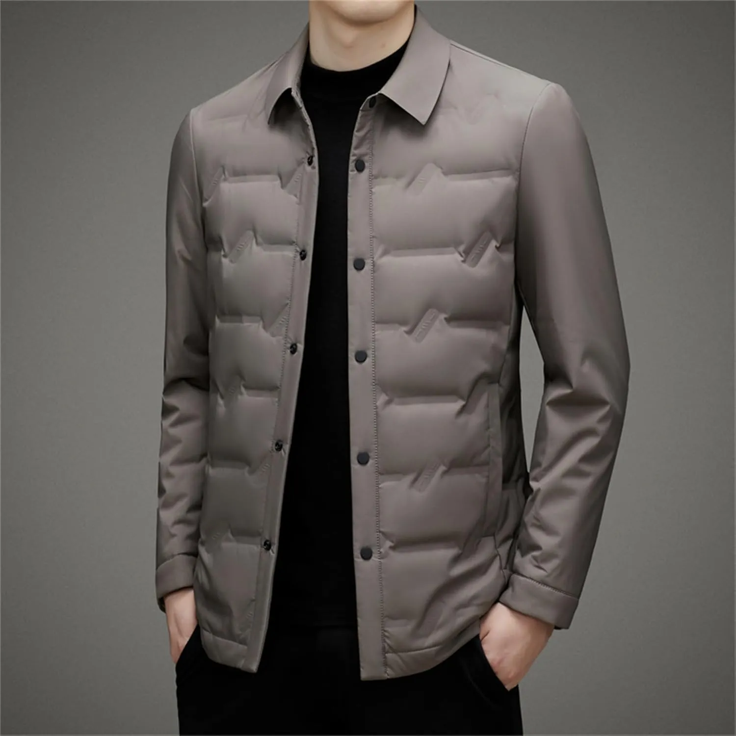 Men's Button Down Business Quilted Jacket Lightweight Windproof Down Padded Jacket Thermal Puffer Bomber Jackets