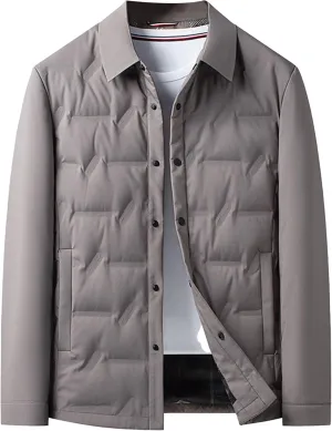 Men's Button Down Business Quilted Jacket Lightweight Windproof Down Padded Jacket Thermal Puffer Bomber Jackets
