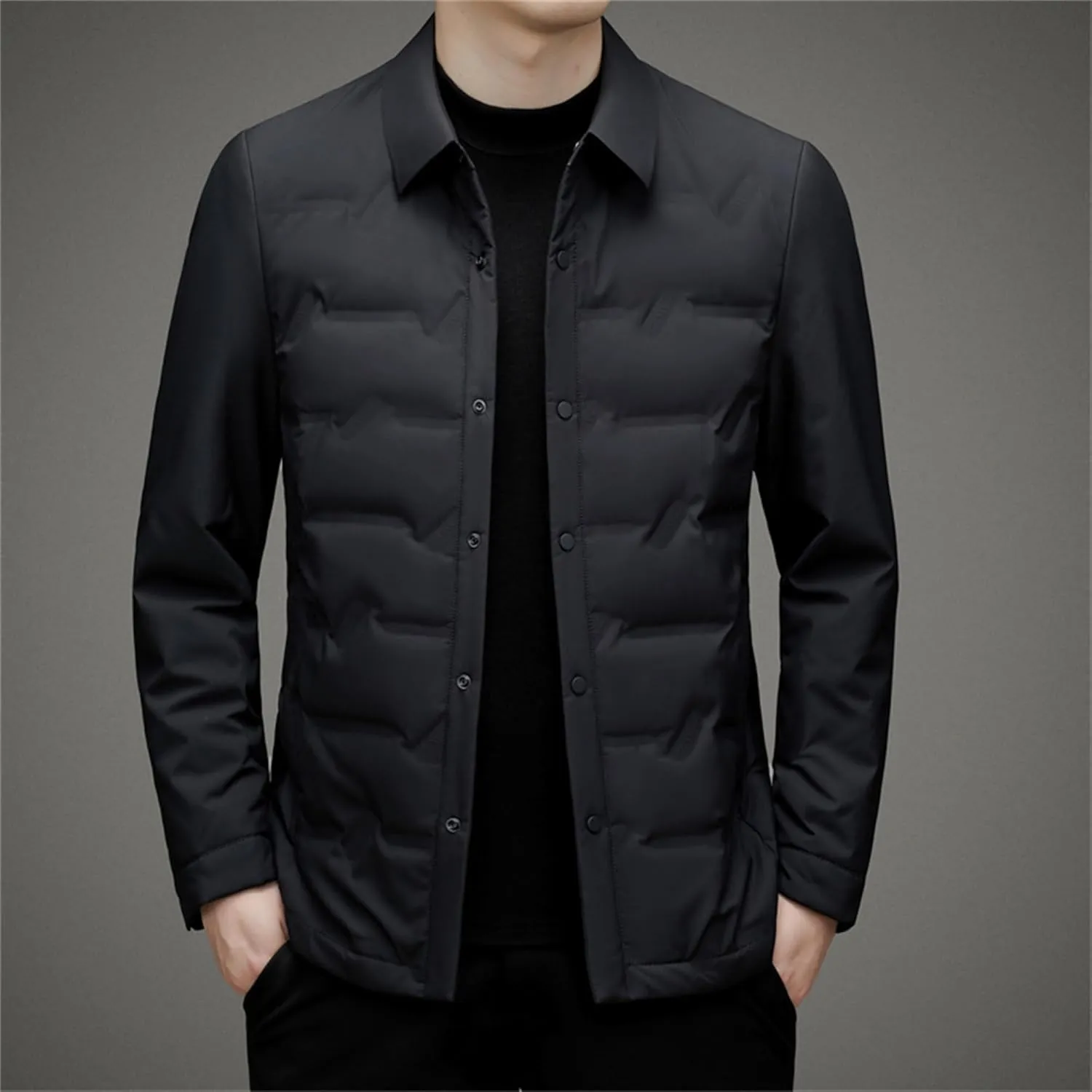 Men's Button Down Business Quilted Jacket Lightweight Windproof Down Padded Jacket Thermal Puffer Bomber Jackets