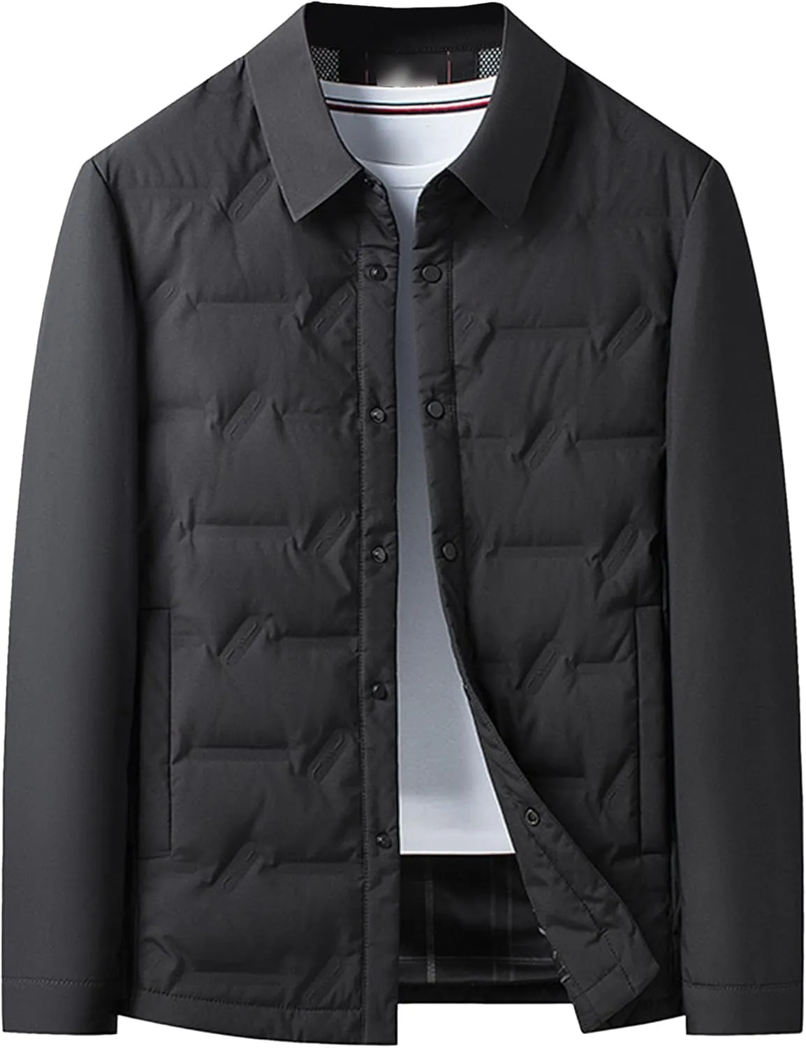 Men's Button Down Business Quilted Jacket Lightweight Windproof Down Padded Jacket Thermal Puffer Bomber Jackets