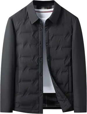 Men's Button Down Business Quilted Jacket Lightweight Windproof Down Padded Jacket Thermal Puffer Bomber Jackets