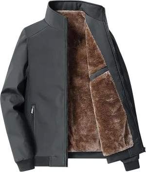 Mens Fashion Plush Thick Jacket Winter Fleece Lined Warm Coat Stand Collar Zipper Pocket Parka Work Cargo Windbreaker