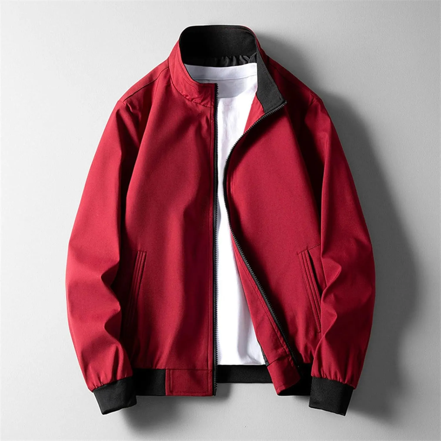 Mens Lightweight Bomber Jackets Solid Full-Zip Athletic Jackets 2024 Fall Winter Casual Fit Warm Coats with Pockets