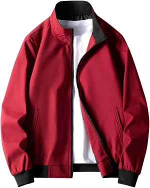 Mens Lightweight Bomber Jackets Solid Full-Zip Athletic Jackets 2024 Fall Winter Casual Fit Warm Coats with Pockets