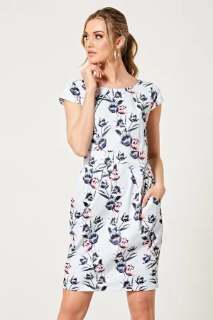 Mint Blue Floral Short Sleeved Dress