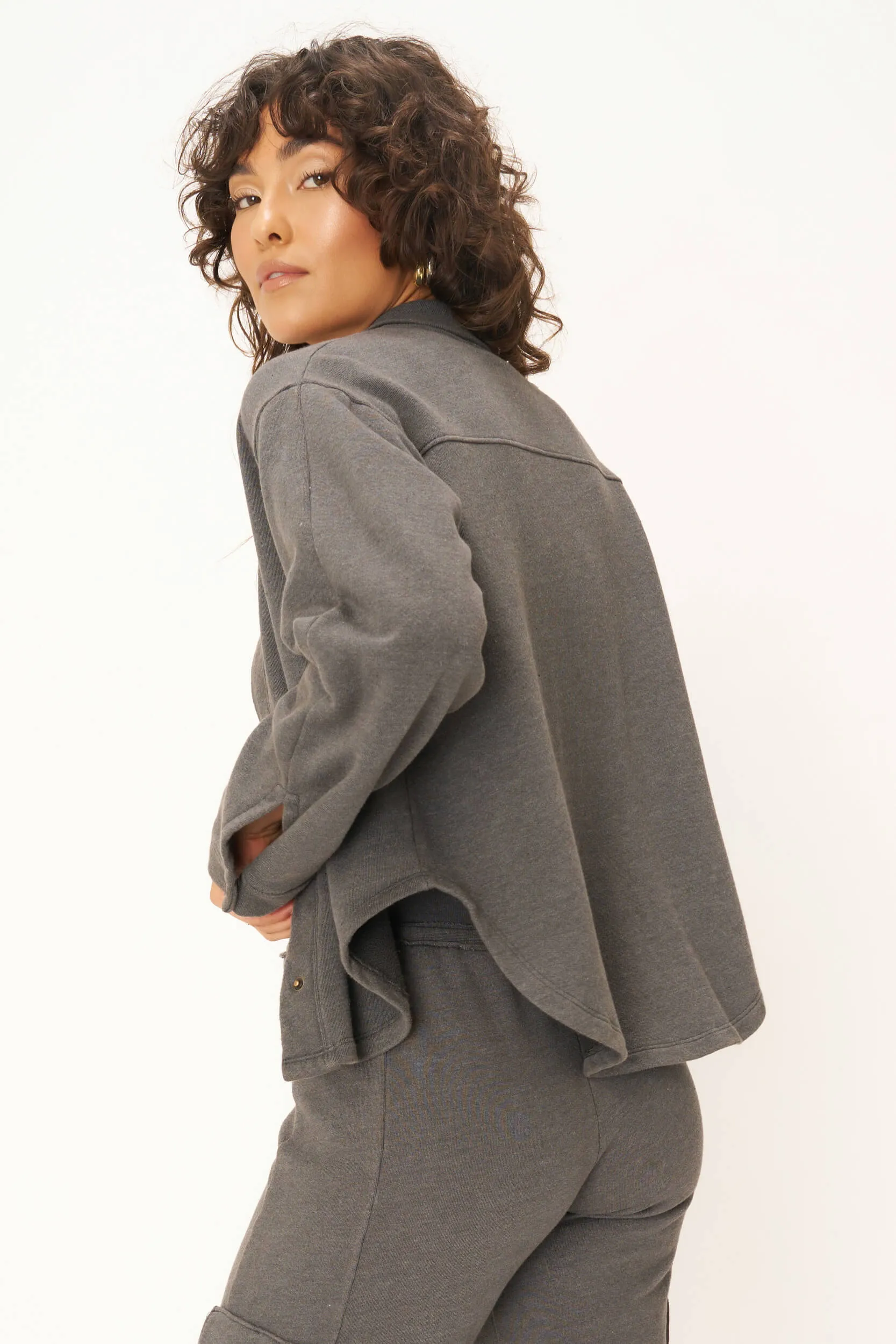 Nydia Snap Front Collared Jacket - Vintage Black