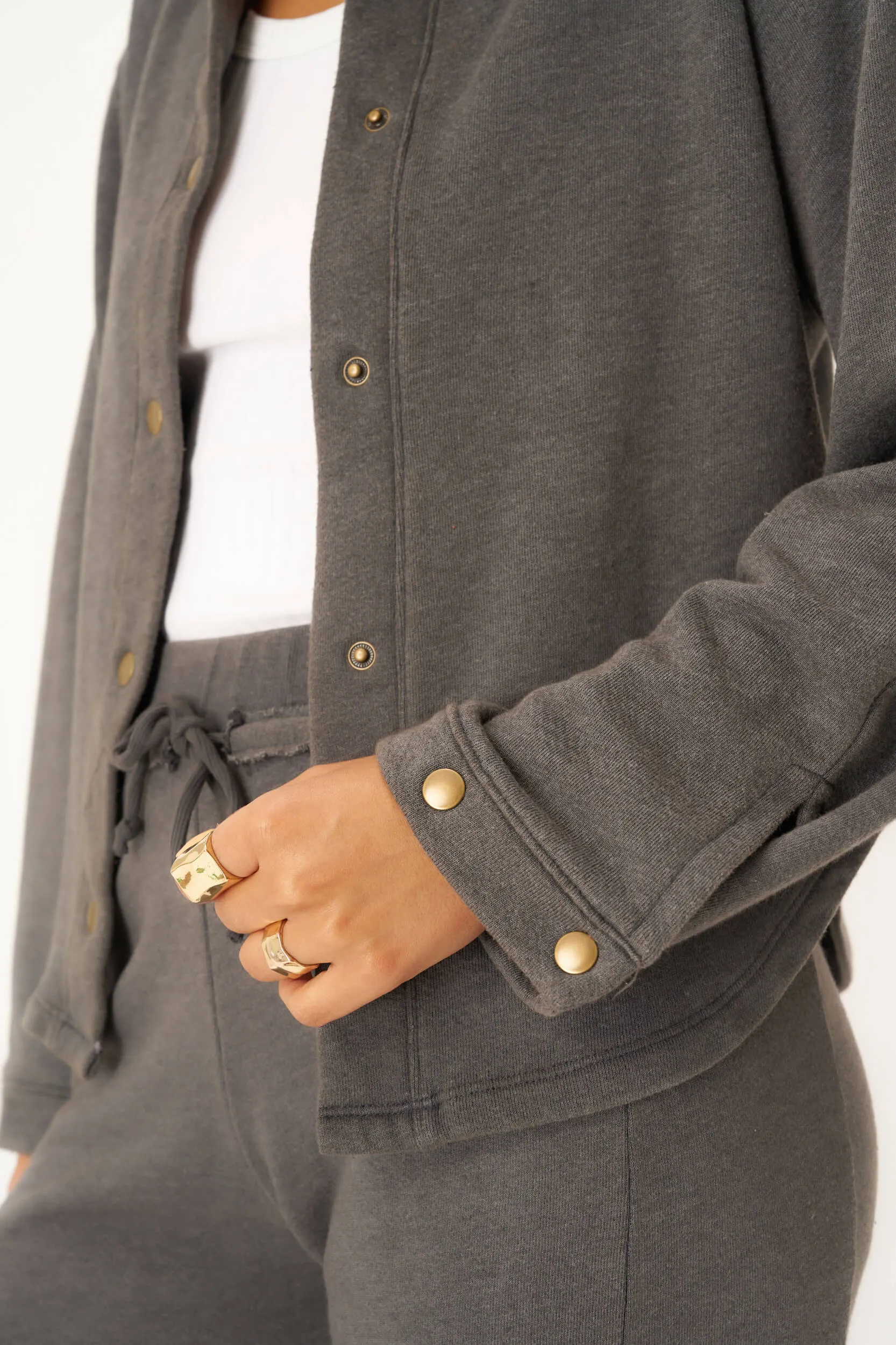 Nydia Snap Front Collared Jacket - Vintage Black