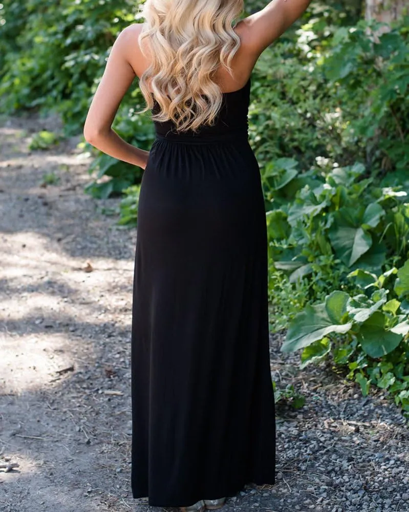 Ofenbuy Womens Off The Shoulder Maxi Dresses Summer Strapless Bandeau Long Dress with Pockets