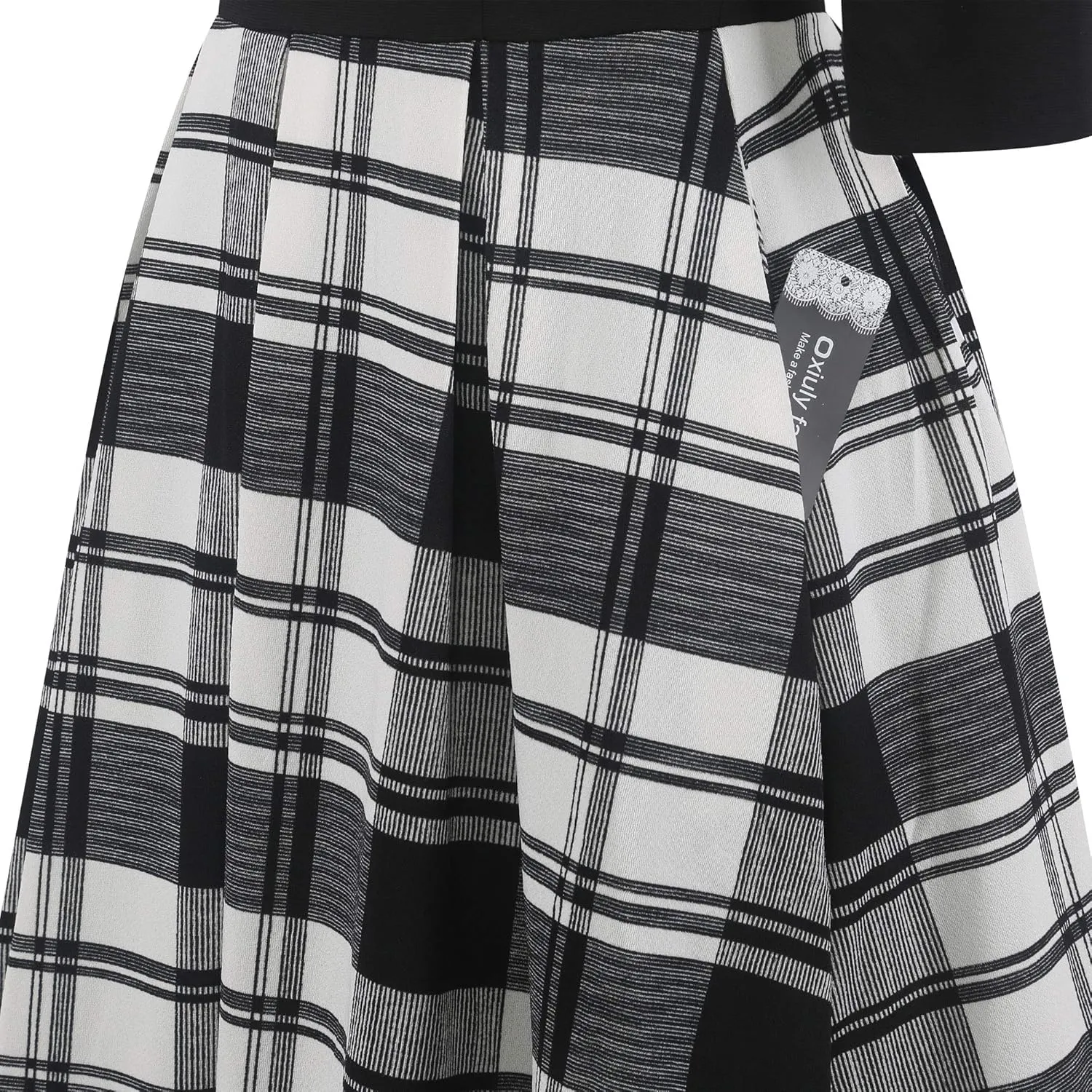 oxiuly Women's Vintage Half Sleeve O-Neck Contrast Casual Pockets Party Swing Dress OX253