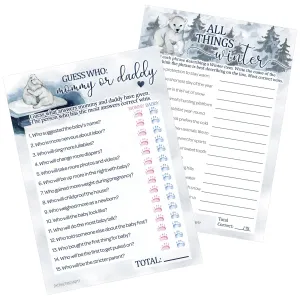 Polar Bear: Winter Baby Shower Game - "Guess Who" Mommy or Daddy and All Things Winter- Two Game Bundle - 20 Dual Sided Cards
