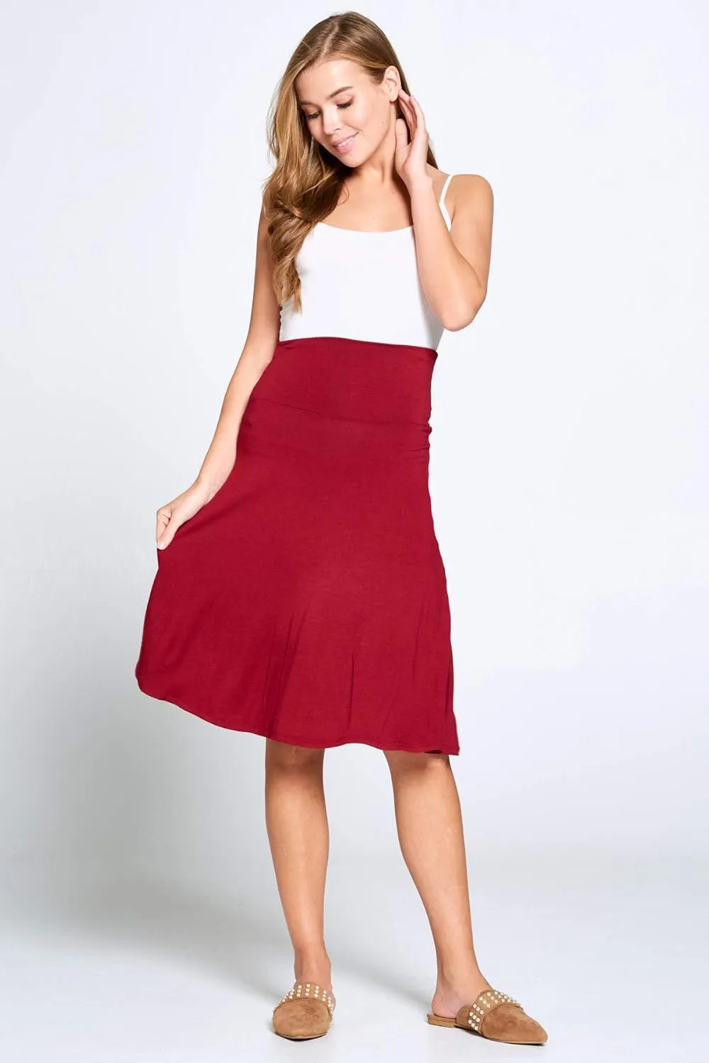 Popana Womens Casual Knee Length A-Line Stretch Midi Skirt Plus Size