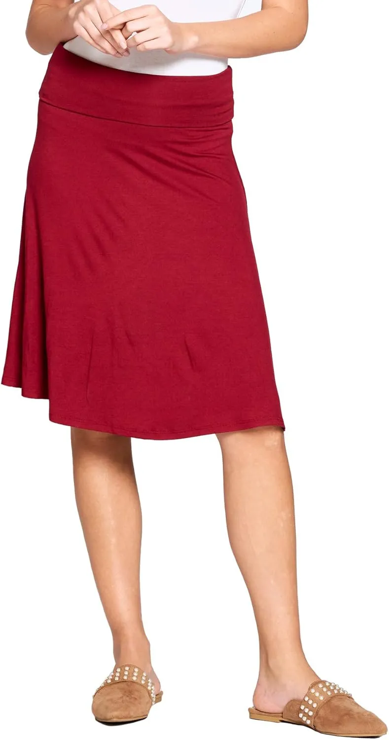 Popana Womens Casual Knee Length A-Line Stretch Midi Skirt Plus Size