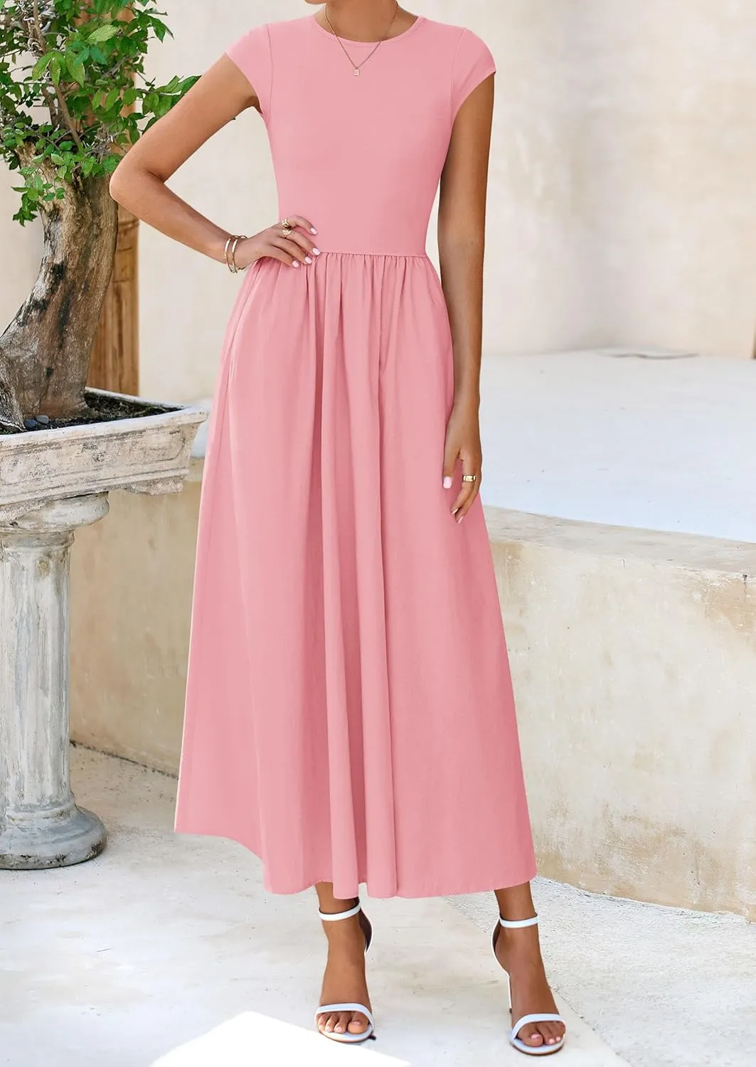 PRETTYGARDEN Women's 2025 Summer Casual Long Dresses Cap Sleeve Patchwork A Line Flowy Modest Elegant Homecoming Maxi Dress
