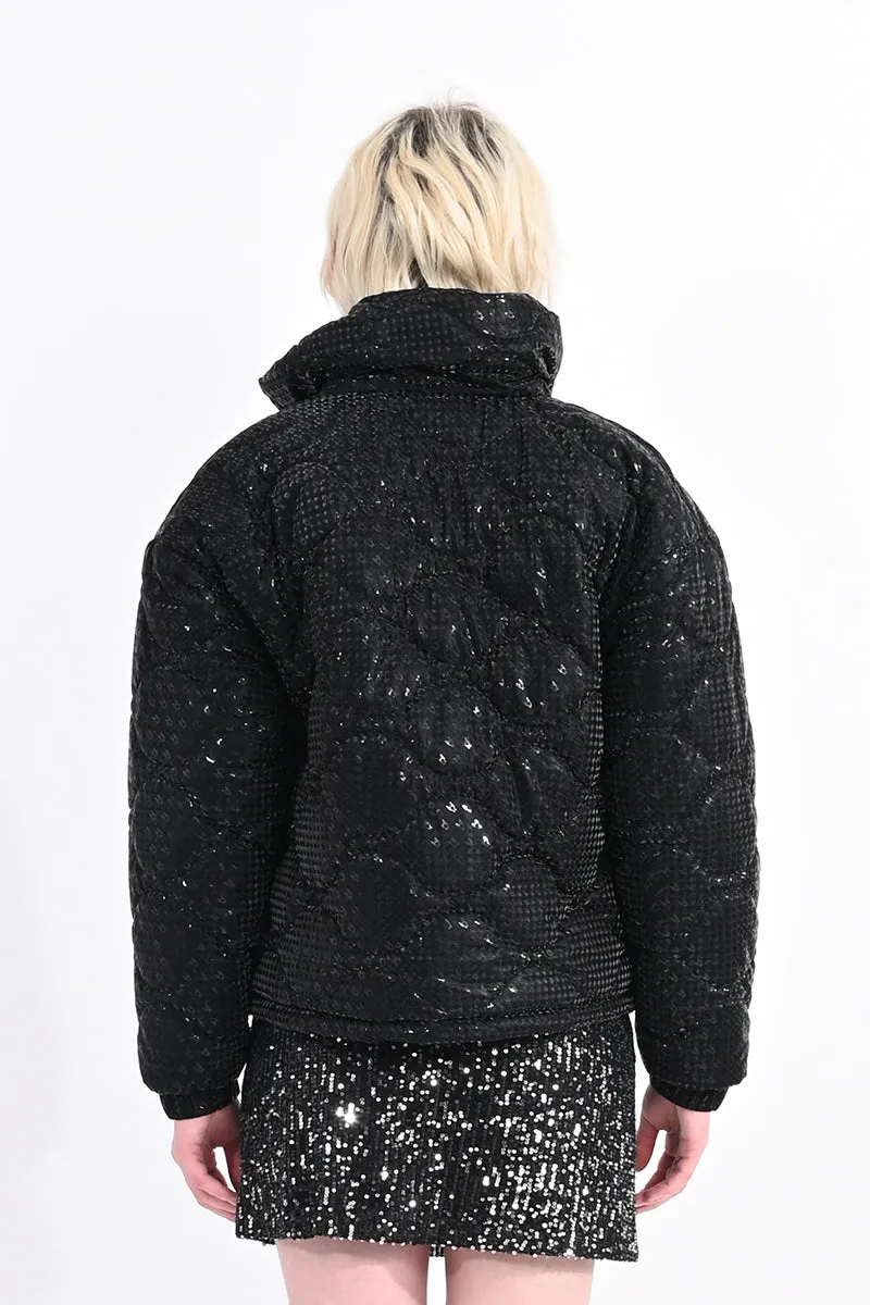 Puffer Down Jacket with Houndstooth Pattern by Lili Sidonio