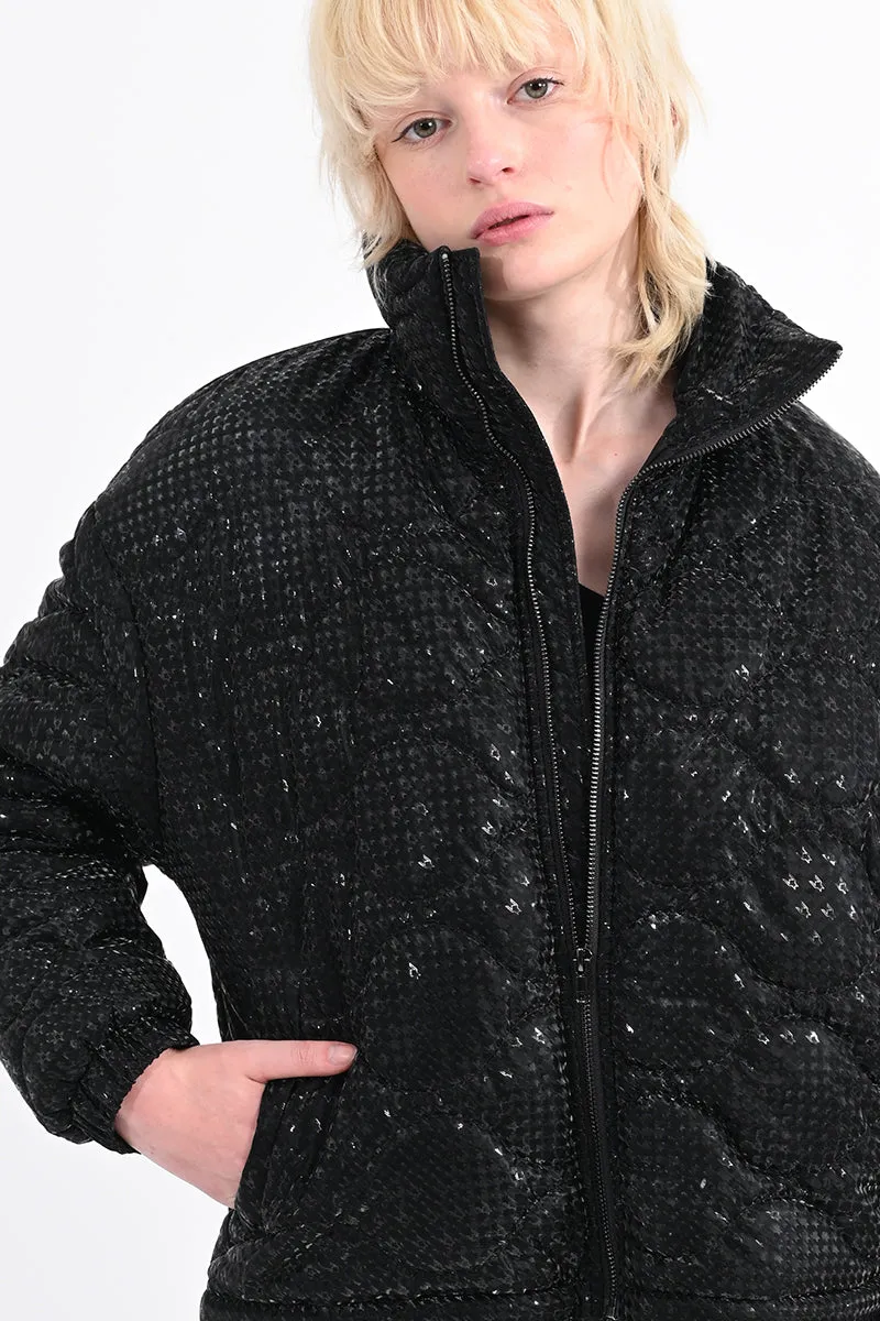 Puffer Down Jacket with Houndstooth Pattern by Lili Sidonio