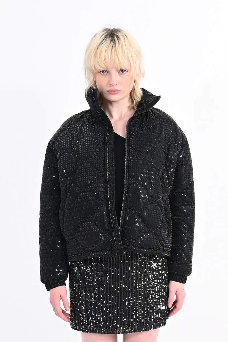 Puffer Down Jacket with Houndstooth Pattern by Lili Sidonio
