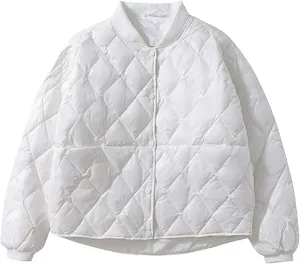 Quilted Jackets for Women Lightweight Bomber Puffer Jacket Oversized Button Down Cropped Coat Casual Fall Winter Tops
