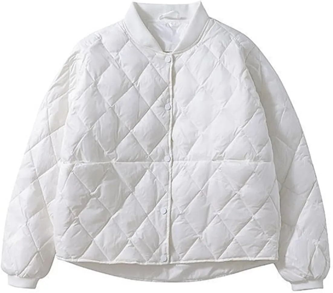 Quilted Jackets for Women Lightweight Bomber Puffer Jacket Oversized Button Down Cropped Coat Casual Fall Winter Tops