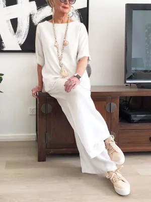 Simple Casual Loose Round Neck Blouse Suit