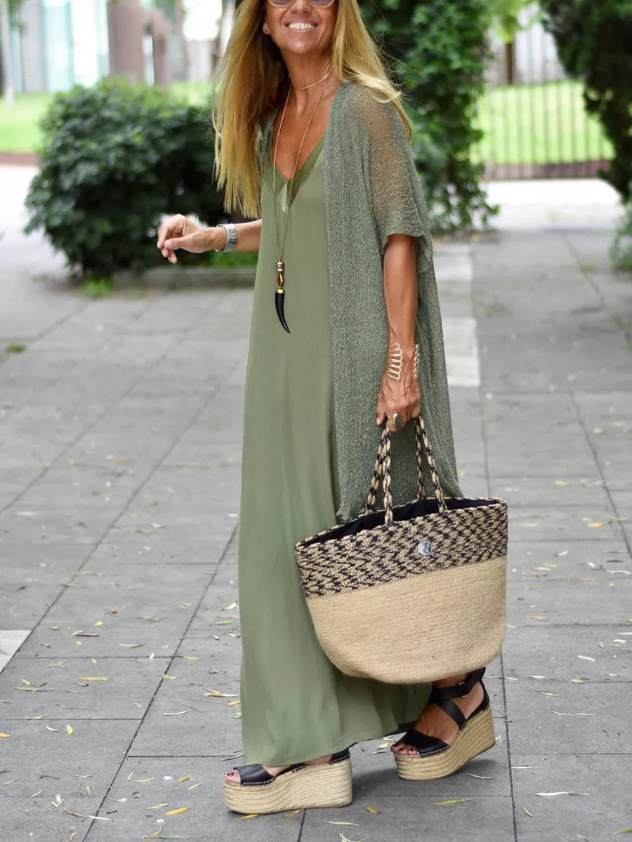 Simple Casual Loose Sling Dress Short Sleeve Coat Suit