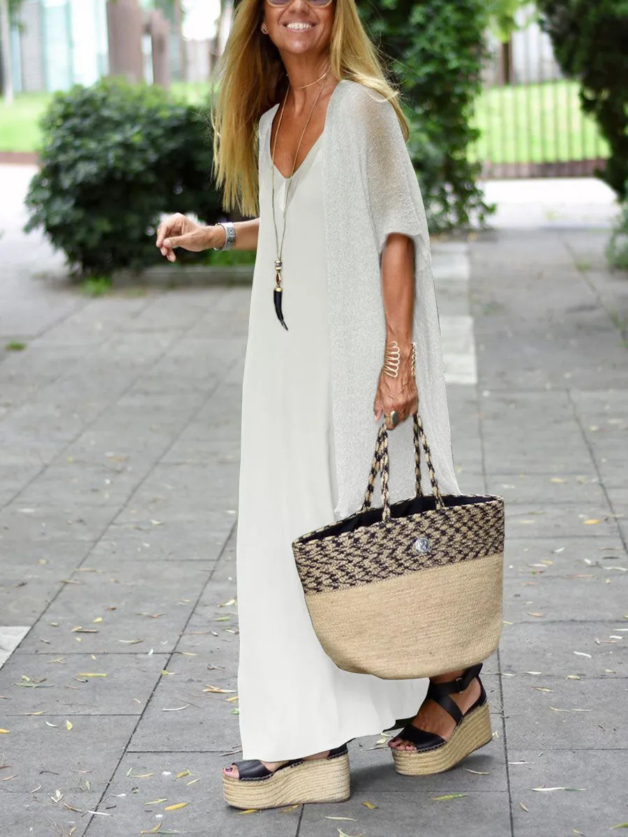 Simple Casual Loose Sling Dress Short Sleeve Coat Suit