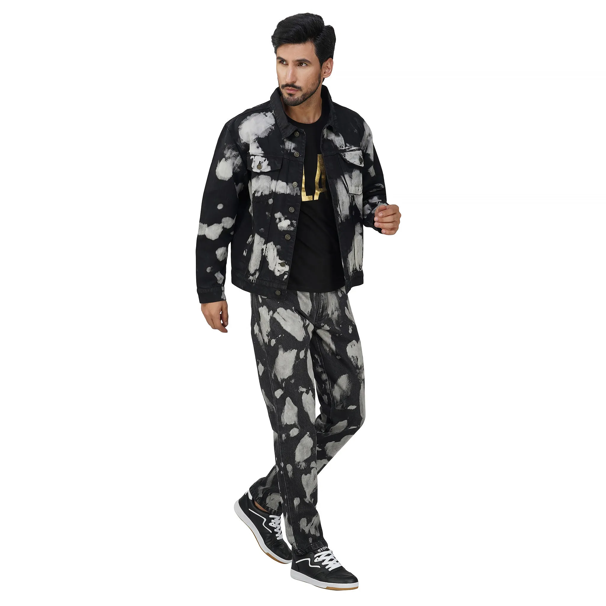 SLAY. Men's Black & White Tie Dye Denim Jacket & Jeans Co-ord Set