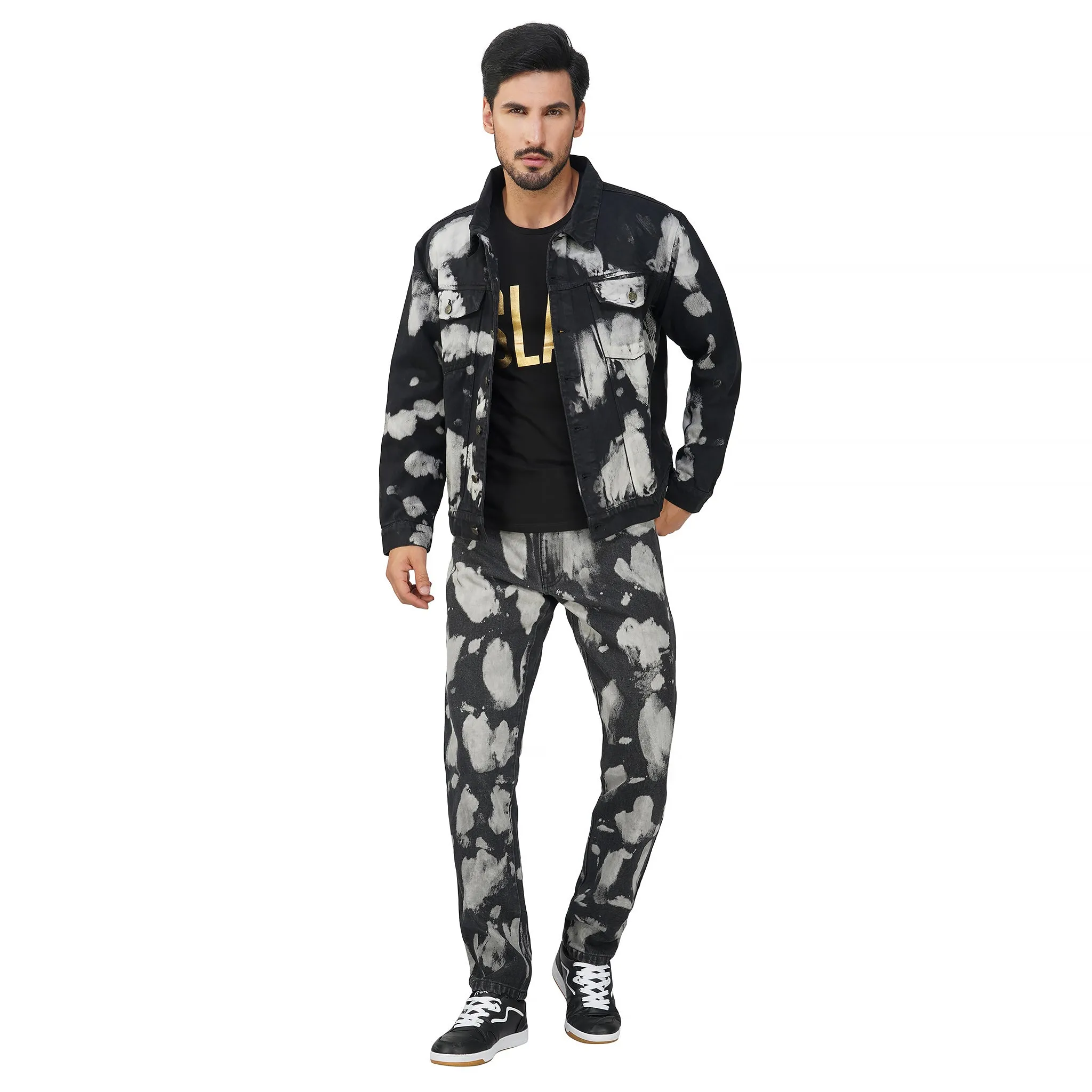 SLAY. Men's Black & White Tie Dye Denim Jacket & Jeans Co-ord Set