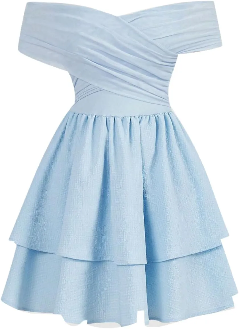 SOLY HUX Women's Off The Shoulder Ruffle Cocktail Dress 2025 Summer Wrap Dress Wedding Guest Graduation Prom Dresses