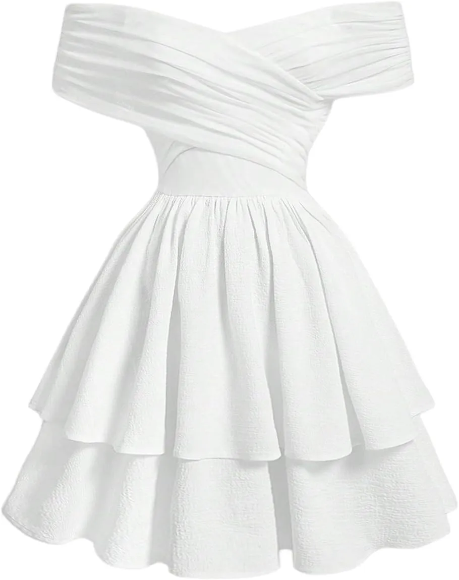 SOLY HUX Women's Off The Shoulder Ruffle Cocktail Dress 2025 Summer Wrap Dress Wedding Guest Graduation Prom Dresses