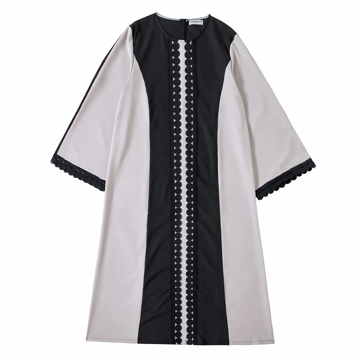 Stylish Patchwork Color-Blocked Lace Abaya (MA093)