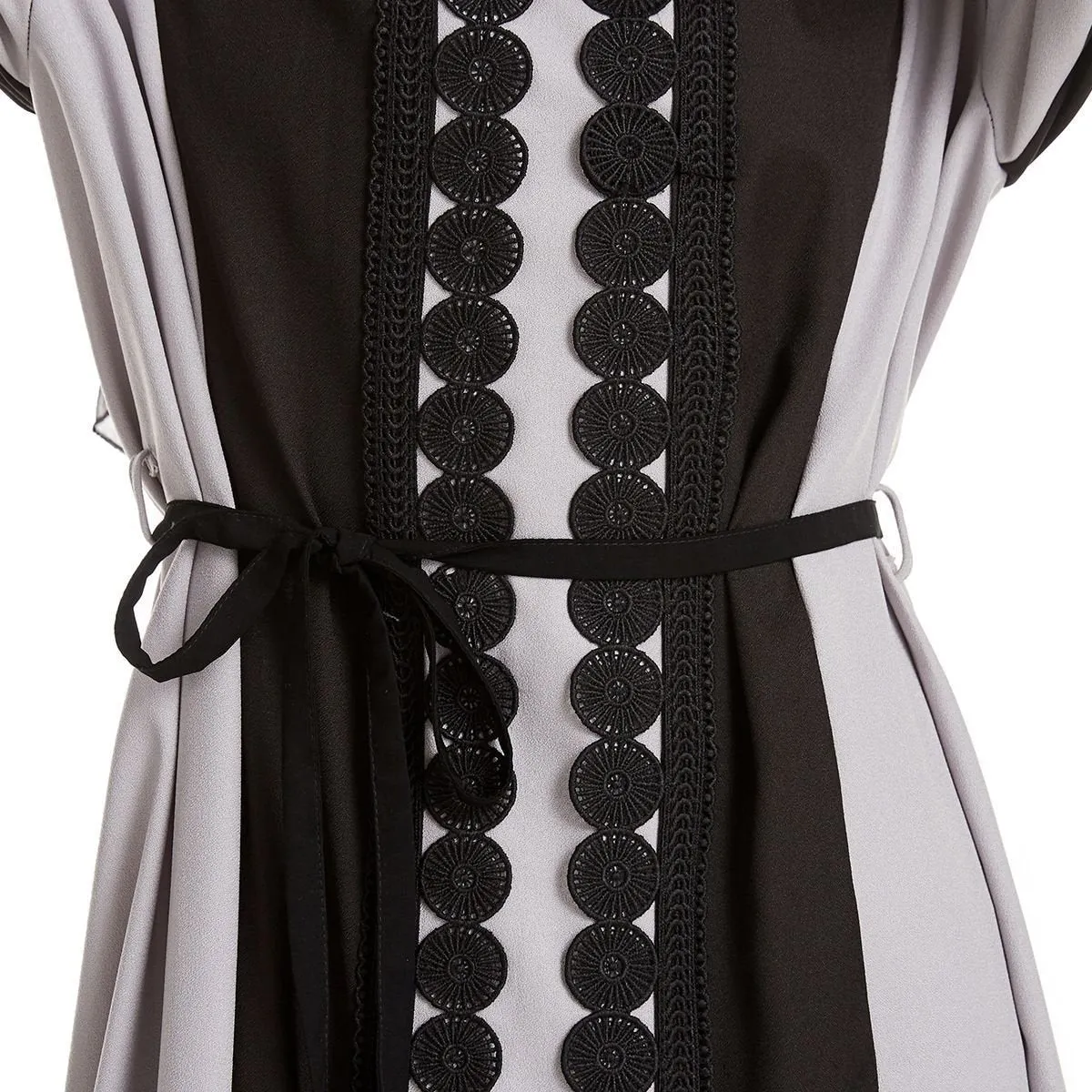 Stylish Patchwork Color-Blocked Lace Abaya (MA093)