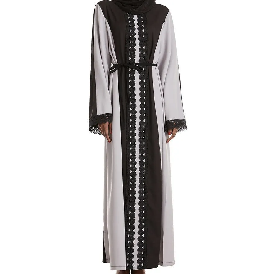 Stylish Patchwork Color-Blocked Lace Abaya (MA093)