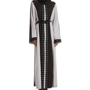 Stylish Patchwork Color-Blocked Lace Abaya (MA093)