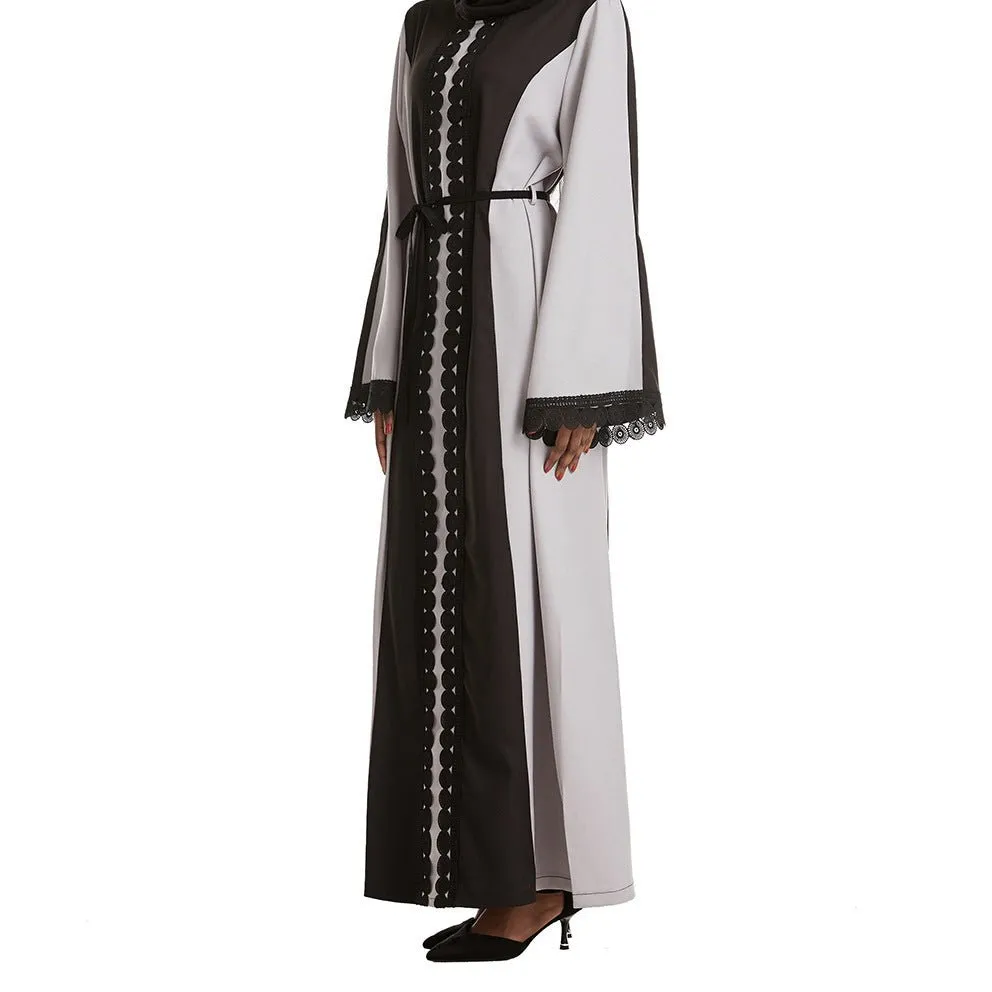 Stylish Patchwork Color-Blocked Lace Abaya (MA093)