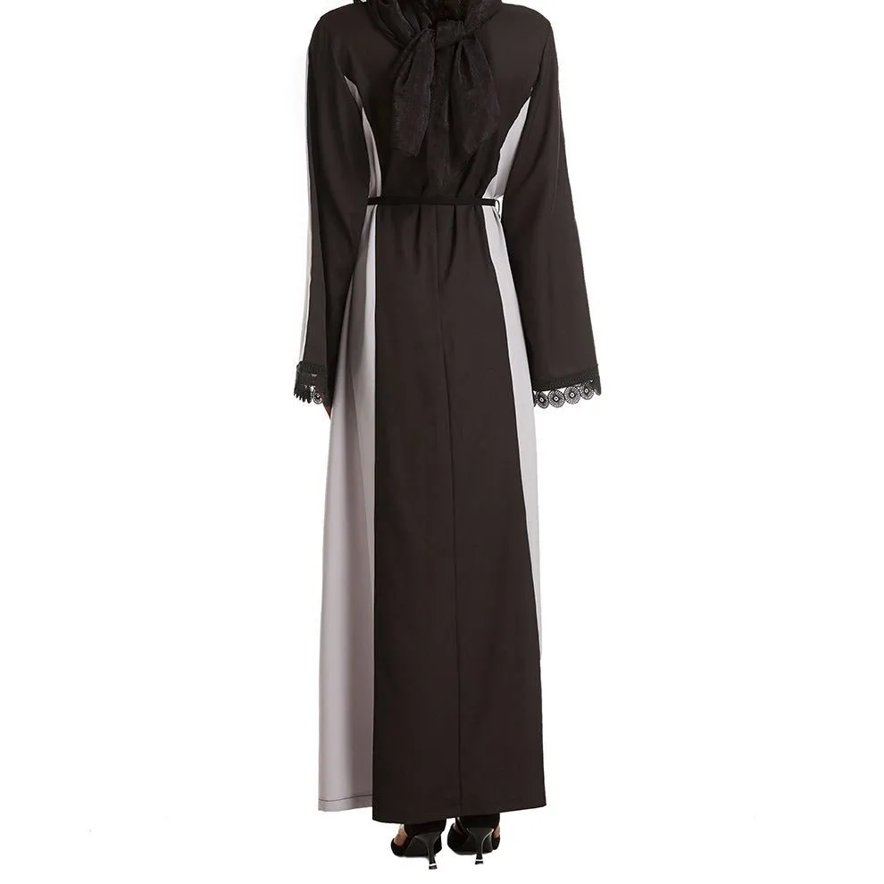 Stylish Patchwork Color-Blocked Lace Abaya (MA093)