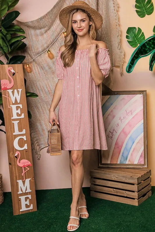 TEEK - Off The Shoulder CF Button Dress