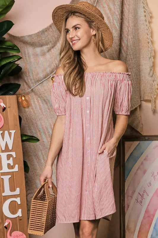 TEEK - Off The Shoulder CF Button Dress