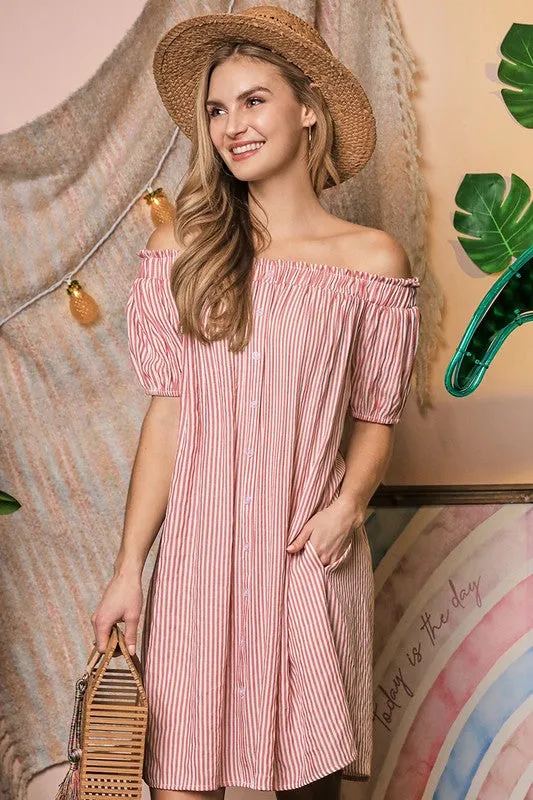 TEEK - Off The Shoulder CF Button Dress