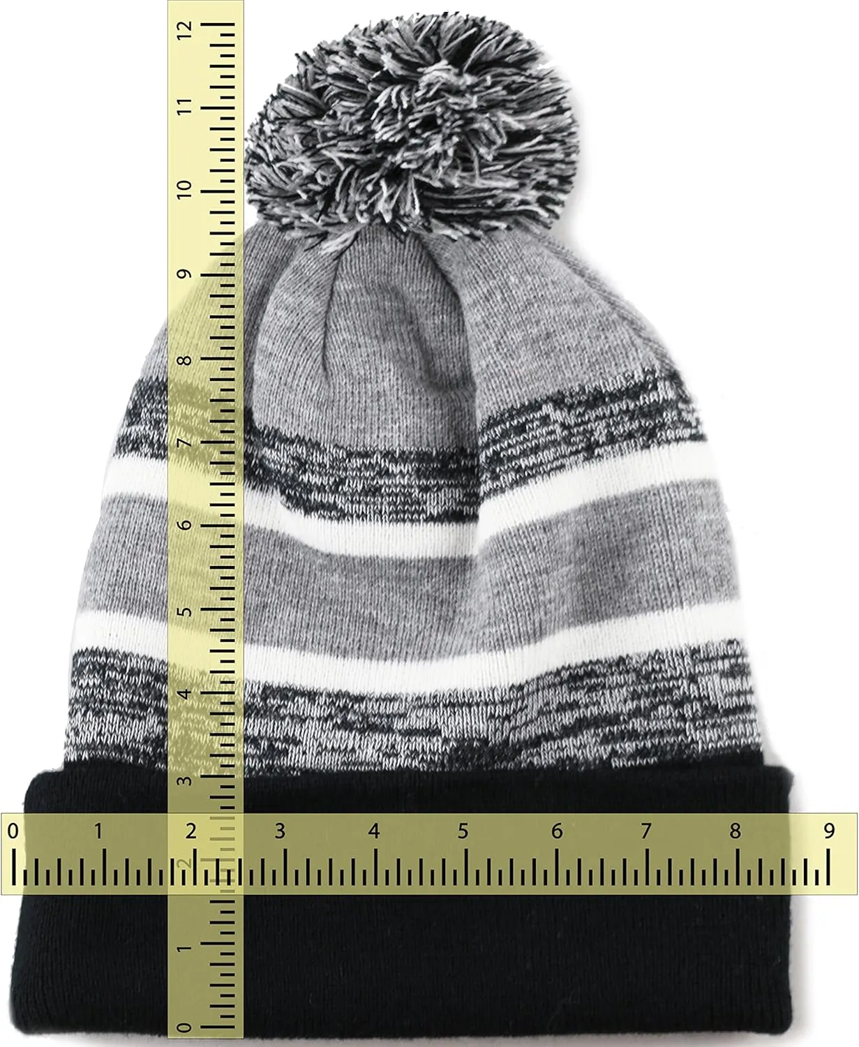 The Hat Depot Winter Beanie Soft Cuff Pom Pom Stripe Knit Skull Slouch Ski Hat