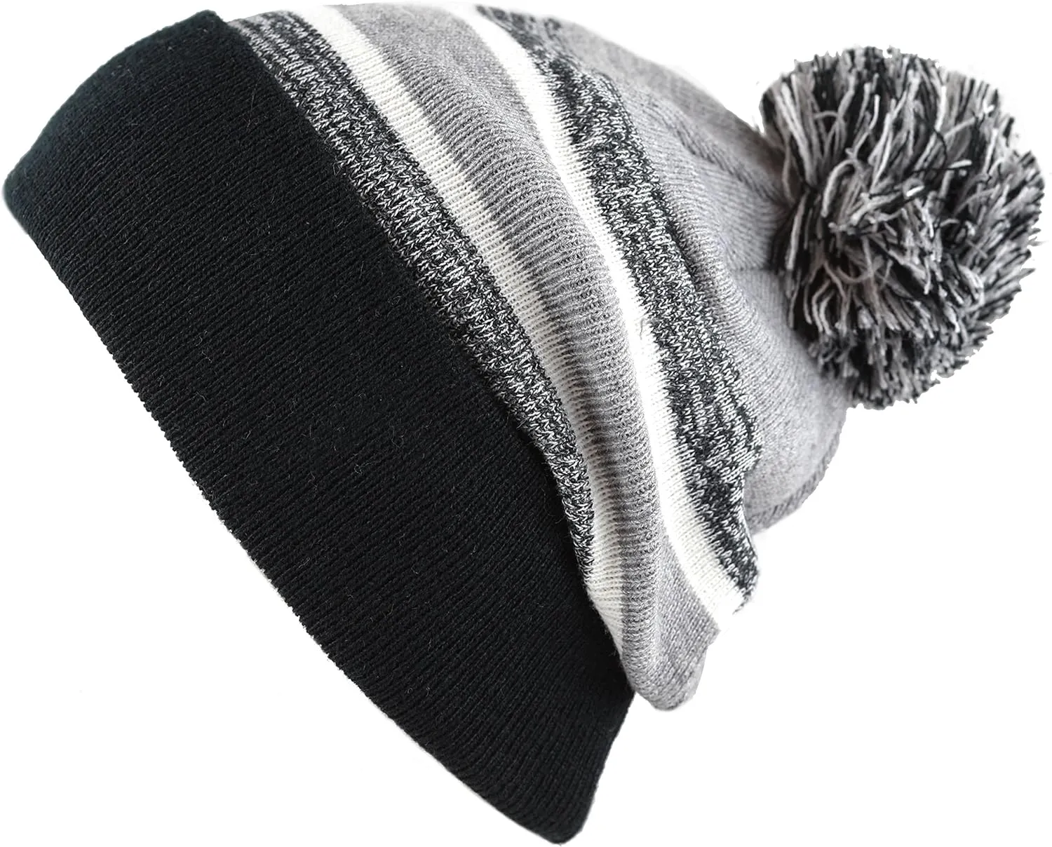 The Hat Depot Winter Beanie Soft Cuff Pom Pom Stripe Knit Skull Slouch Ski Hat