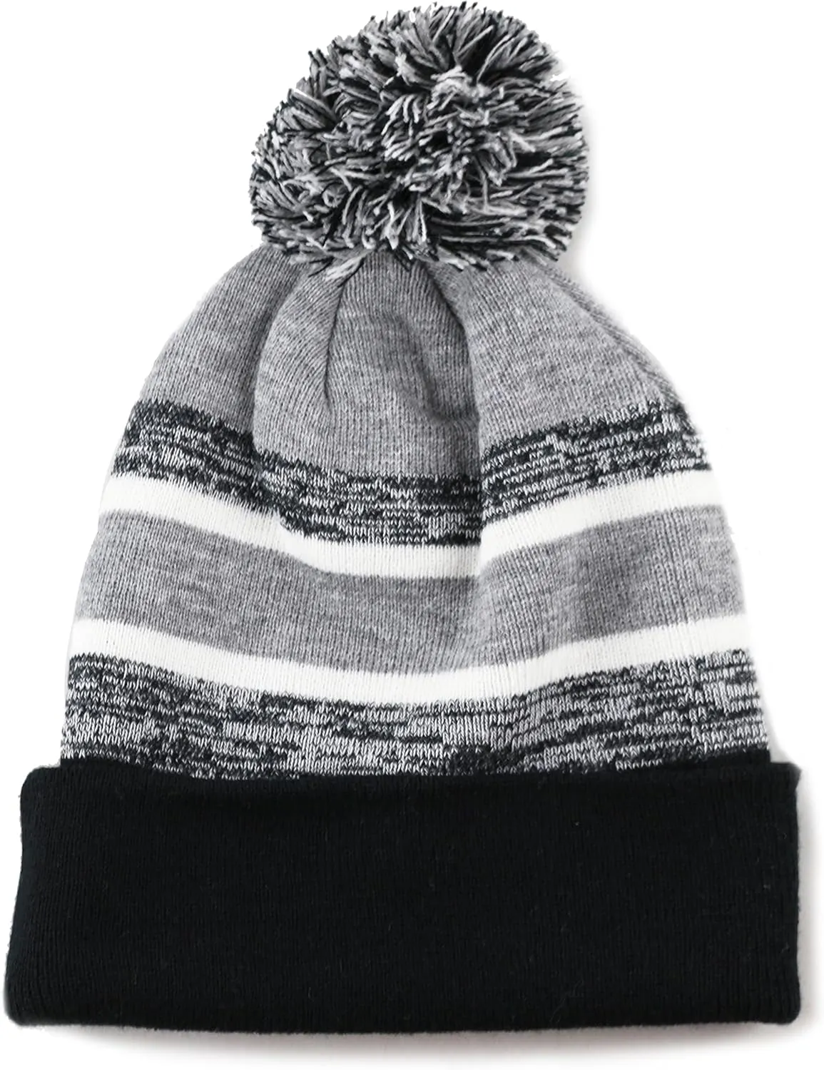 The Hat Depot Winter Beanie Soft Cuff Pom Pom Stripe Knit Skull Slouch Ski Hat