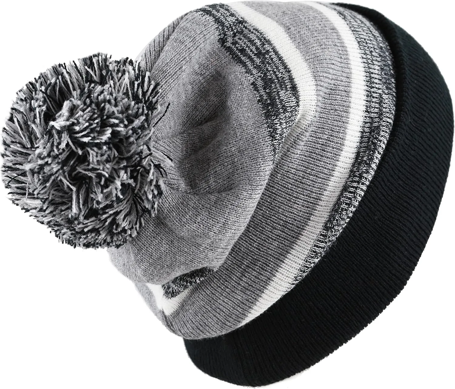 The Hat Depot Winter Beanie Soft Cuff Pom Pom Stripe Knit Skull Slouch Ski Hat