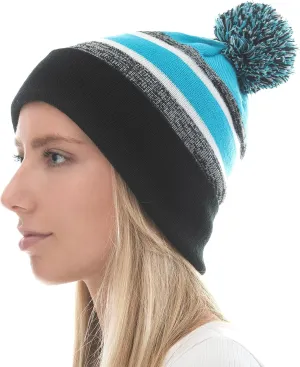 The Hat Depot Winter Beanie Soft Cuff Pom Pom Stripe Knit Skull Slouch Ski Hat
