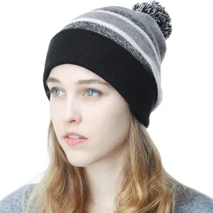 The Hat Depot Winter Beanie Soft Cuff Pom Pom Stripe Knit Skull Slouch Ski Hat