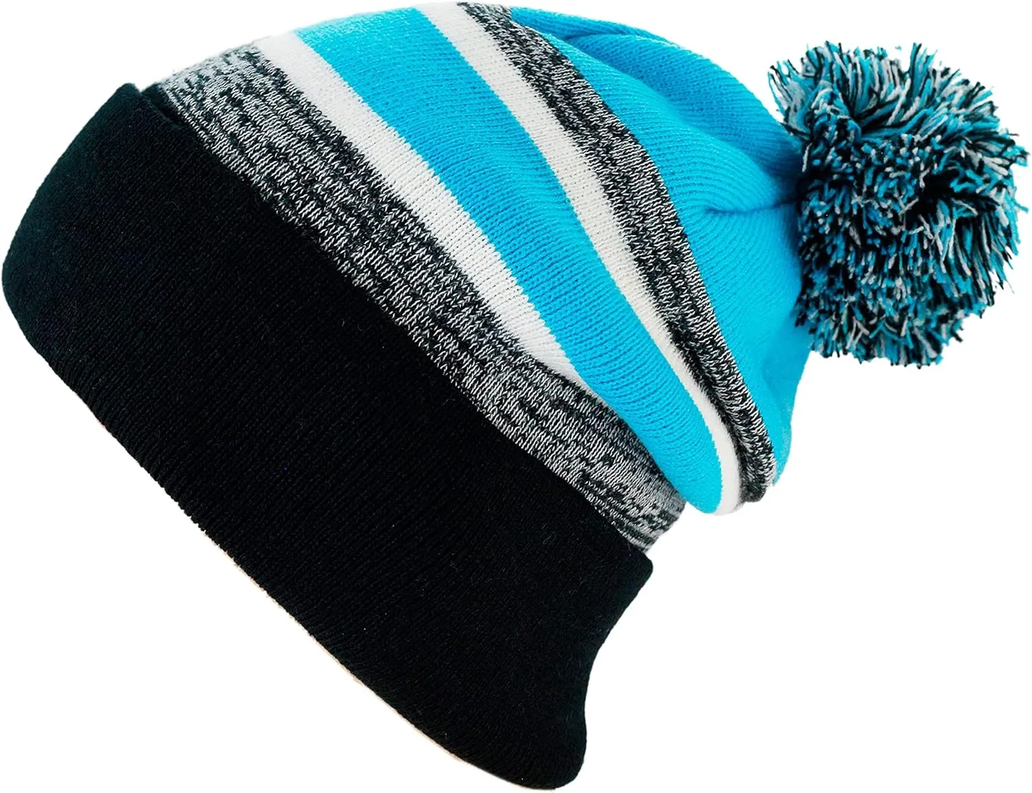 The Hat Depot Winter Beanie Soft Cuff Pom Pom Stripe Knit Skull Slouch Ski Hat