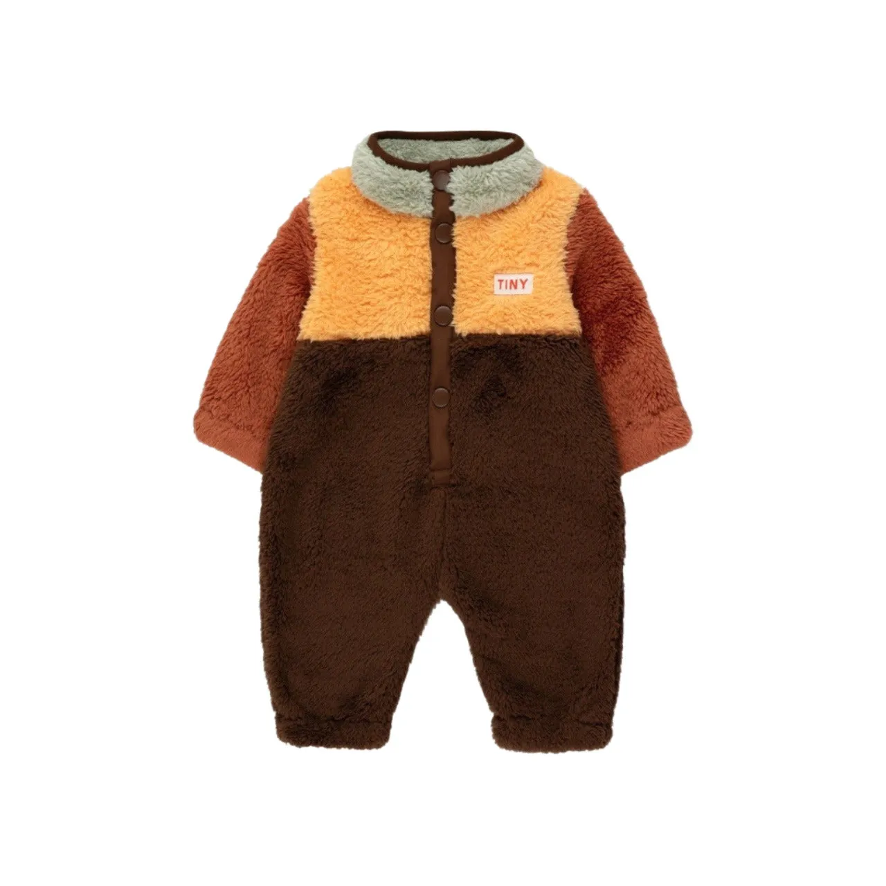 TINYCOTTONS - Color Block Polar Sherpa One-Piece - Dark Brown / Soft Yellow