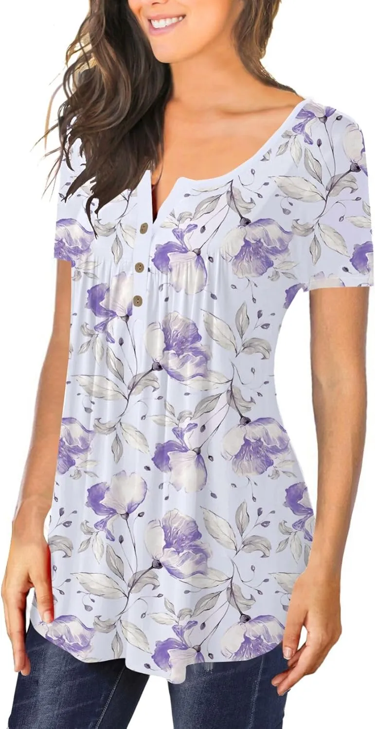 Ulovmi Plus Size Womens Tunic Tops To Wear With Leggings Summer Short Sleeve