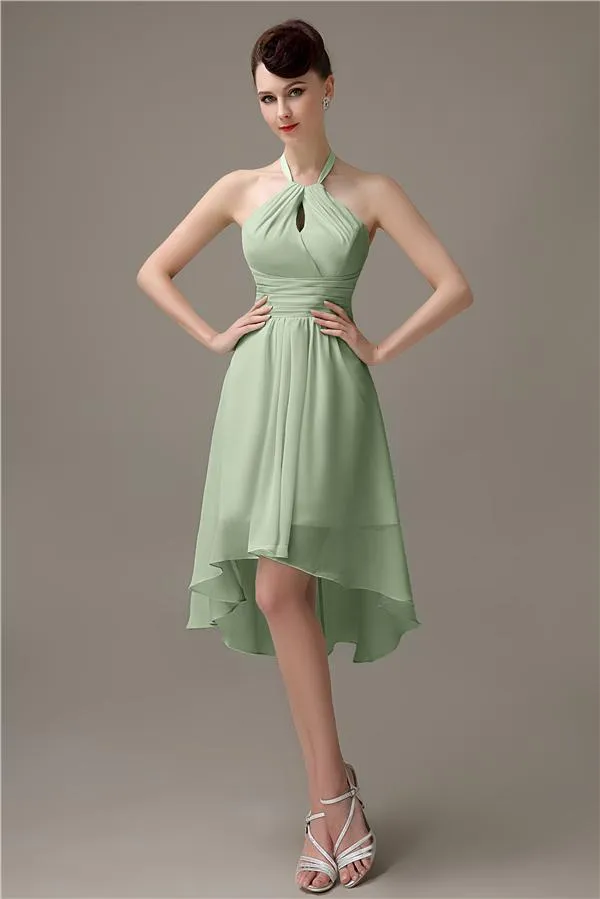 Unique A-line Halter High-Low Short Bridesmaid Dresses