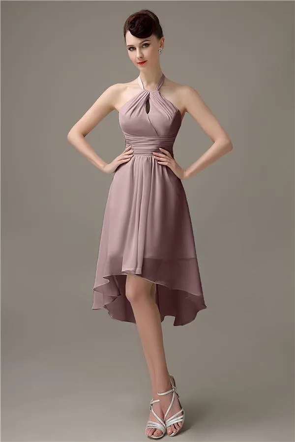 Unique A-line Halter High-Low Short Bridesmaid Dresses