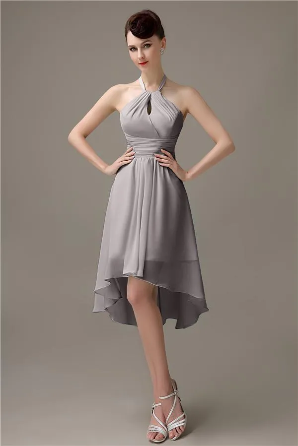 Unique A-line Halter High-Low Short Bridesmaid Dresses